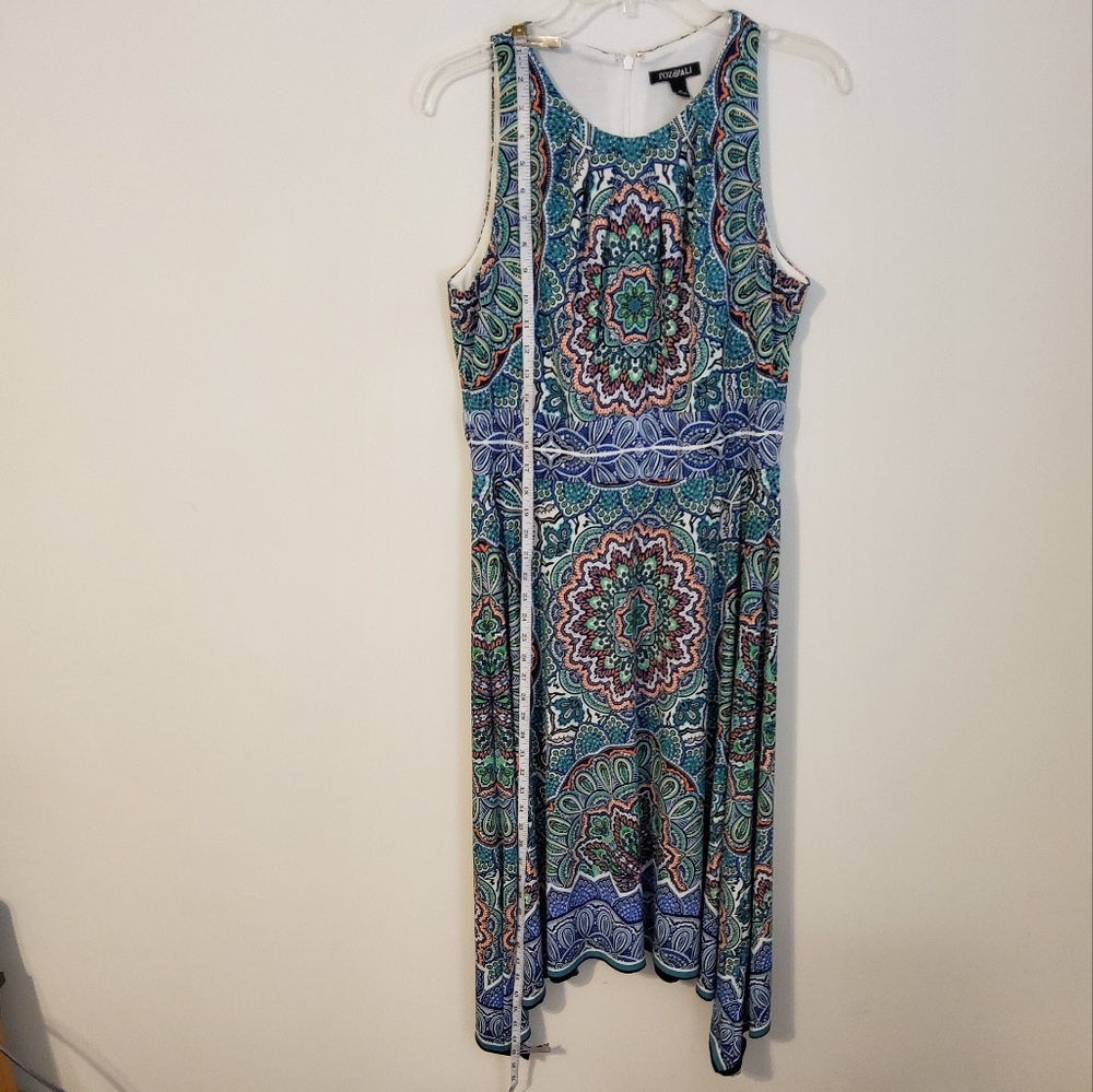 Roz & Ali Multi Colored Boho Print Sleeveless Asymmetrical Fit & Flare Sz 12 - Picture 2 of 7